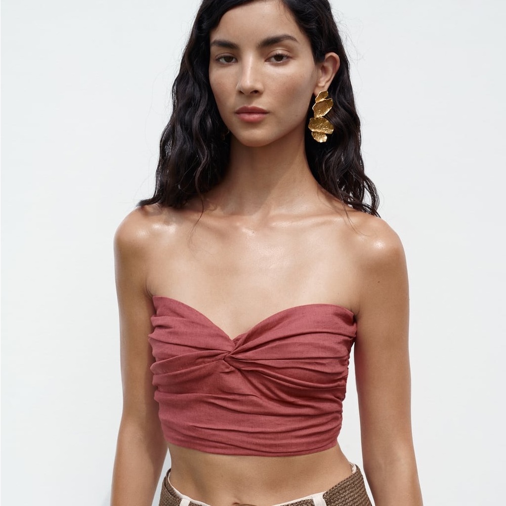 Zara Knotted Linen Blend Crop Top